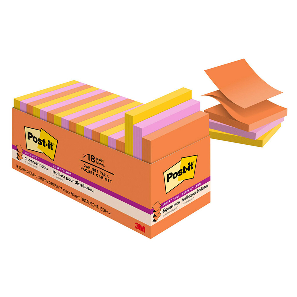 POSTIT R33018SSAUCP SUPER STICKY POP UP NOTES 76 X 76MM ENERGY BOOST CABINET PACK 18