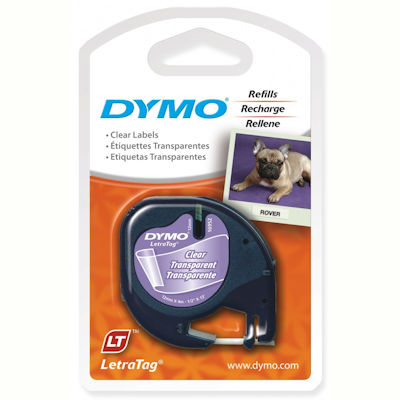 DYMO 16952 LETRATAG LABELLING TAPE PLASTIC 12MM X 4M BLACK ON CLEAR