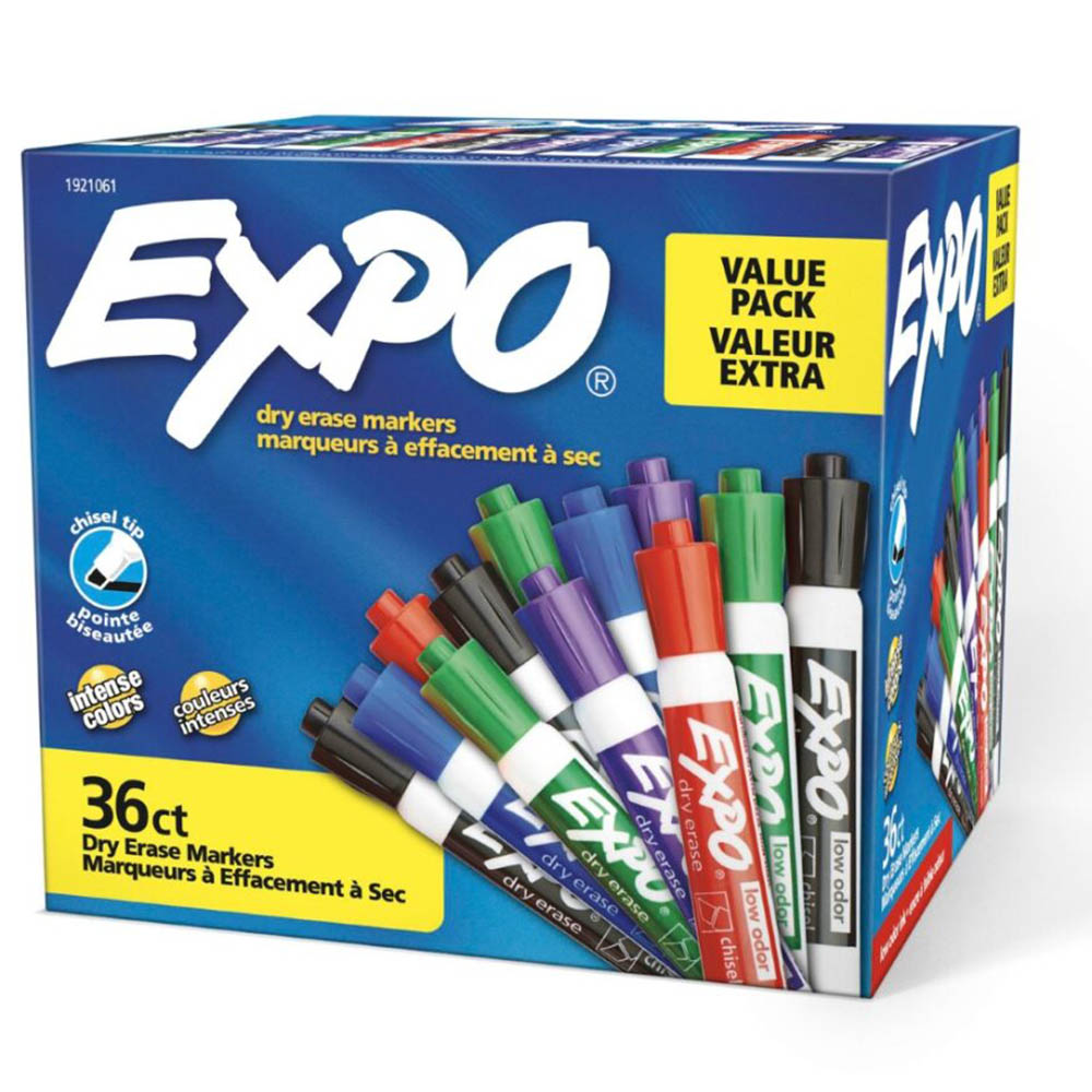 EXPO DRY ERASE MARKER CHISEL ASSORTED PACK 36