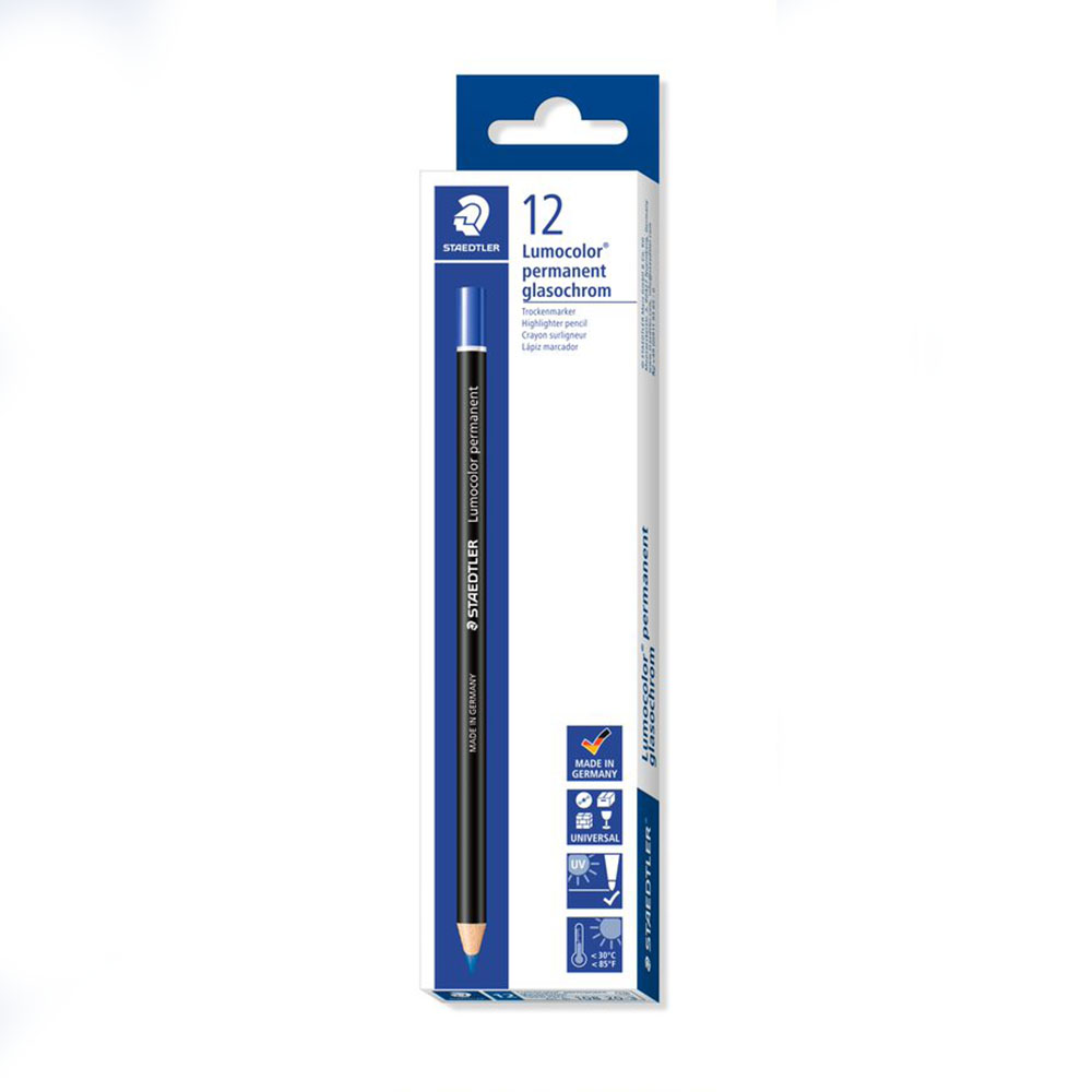 STAEDTLER 108 LUMOCOLOR PERMANENT GLASOCHROM PENCIL BLUE BOX 12