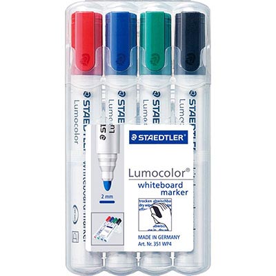 STAEDTLER 351 LUMOCOLOR WHITEBOARD MARKER BULLET ASSORTED WALLET 4