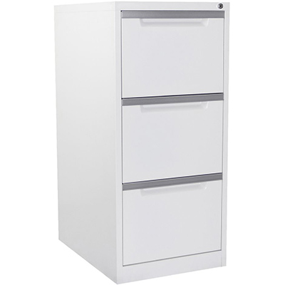 STEELCO FILING CABINET 3 DRAWER 470 X 620 X 1015MM WHITE SATIN