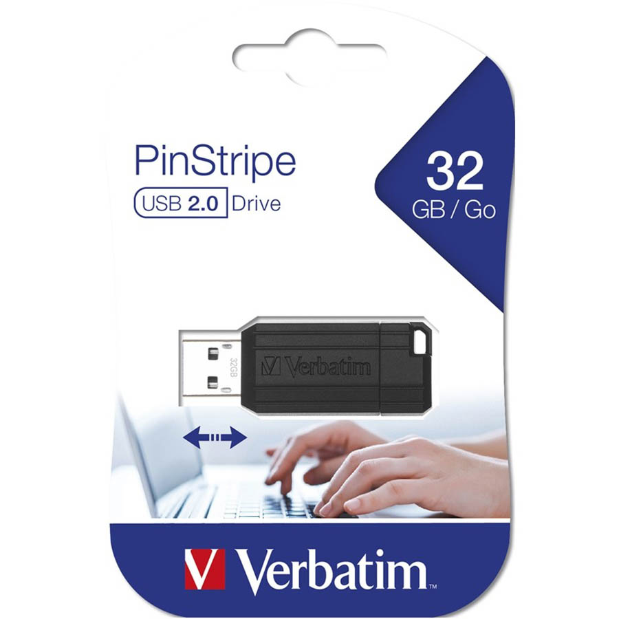 VERBATIM STORENGO PINSTRIPE USB FLASH DRIVE 20 32GB BLACK