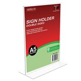 DEFLECTO RECYCLED SIGN HOLDER DOUBLE SIDED A5 PORTRAIT CLEAR