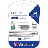 VERBATIM USBC SMARTPHONE TABLET DUAL FLASH DRIVE USB 64GB GREY