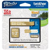 BROTHER TZEMQ835 LABELLING TAPE 12MM X 5M MATT WHITE ON SATIN GOLD