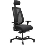 SERATI HIGH MESH BACK CHAIR BODYWEIGHT SYNCHRO 2D HEADREST ADJUSTABLE ARMRESTS BLACK ALUMINIUM BASE POLISHED FOOTPLATES GABRIEL FIGHTER BLACK FABRIC