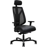 SERATI HIGH MESH BACK CHAIR BODYWEIGHT SYNCHRO 2D HEADREST ADJUSTABLE ARMRESTS BLACK ALUMINIUM BASE NEO BLACK LEATHER