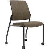 URBIN 4 LEG CHAIR CASTORS BLACK FRAME CHOCOLATE SEAT AND INNER BACK