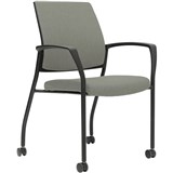 URBIN 4 LEG ARMCHAIR CASTORS BLACK FRAME STEEL SEAT AND INNER BACK