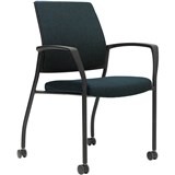 URBIN 4 LEG ARMCHAIR CASTORS BLACK FRAME NAVY SEAT AND INNER BACK