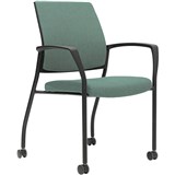 URBIN 4 LEG ARMCHAIR CASTORS BLACK FRAME TEAL SEAT AND INNER BACK
