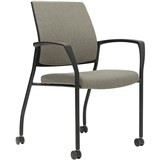 URBIN 4 LEG ARMCHAIR CASTORS BLACK FRAME MOCHA SEAT AND INNER BACK