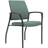 URBIN 4 LEG ARMCHAIR GLIDES BLACK FRAME TEAL SEAT AND INNER BACK