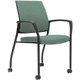 URBIN 4 LEG ARMCHAIR CASTOR BLACK FRAME GRAVITY TEAL SEAT INNER AND OUTER BACK