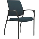 URBIN 4 LEG ARMCHAIR GLIDES BLACK FRAME GRAVITY DENIM FABRIC SEAT INNER AND OUTER BACK