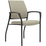 URBIN 4 LEG ARMCHAIR GLIDES BLACK FRAME GRAVITY DRIFTWOOD FABRIC SEAT INNER AND OUTER BACK