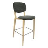 DURAFURN ATLANTA BARSTOOL LARGE BACKREST OAK FRAMEDARK GREY FABRIC SEAT AND BACKREST