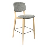 DURAFURN ATLANTA BARSTOOL LARGE BACKREST OAK FRAMEGREY FABRIC SEAT AND BACKREST