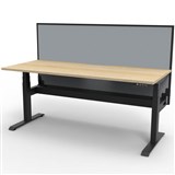 RAPIDLINE BOOST PLUS HEIGHT ADJUSTABLE SINGLE SIDED WORKSTATION WITH SCREEN  CABLE TRAY 1500 X 750MM NATURAL OAK TOP  BLACK FRAME  GREY SCREEN