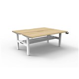 RAPIDLINE BOOST CRANK BACK TO BACK WORKSTATION WITH CABLE TRAY 1200 X 1500 X 705MM NATURAL OAK TOP AND WHITE SATIN FRAME