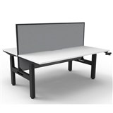 RAPIDLINE BOOST CRANK BACK TO BACK WORKSTATION WITH SCREEN 1500 X 1500 X 705MM NATURAL WHITE TOP AND BLACK SATIN FRAME