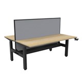 RAPIDLINE BOOST CRANK BACK TO BACK WORKSTATION WITH CABLE TRAY AND SCREEN 1500 X 1500 X 705MM NATURAL OAK TOP AND BLACK SATIN FRAME