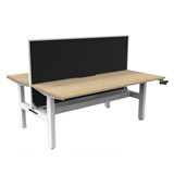 RAPIDLINE BOOST CRANK BACK TO BACK WORKSTATION WITH CABLE TRAY AND SCREEN 1500 X 1500 X 705MM NATURAL OAK TOP AND WHITE SATIN FRAME