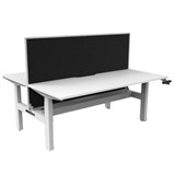 RAPIDLINE BOOST CRANK BACK TO BACK WORKSTATION WITH CABLE TRAY AND SCREEN 1500 X 1500 X 705MM NATURAL WHITE TOP AND WHITE SATIN FRAME