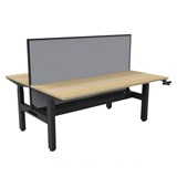 RAPIDLINE BOOST CRANK BACK TO BACK WORKSTATION WITH CABLE TRAY AND SCREEN 1800 X 1500 X 705MM NATURAL OAK TOP AND BLACK SATIN FRAME
