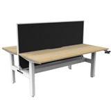 RAPIDLINE BOOST CRANK BACK TO BACK WORKSTATION WITH CABLE TRAY AND SCREEN 1800 X 1500 X 705MM NATURAL OAK TOP AND WHITE SATIN FRAME