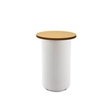 RAPIDLINE ROUND HIGH BAR TABLE DRUM BASE 600MM X 1050MM BEECH TOP AND WHITE PC FRAME
