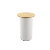 RAPIDLINE ROUND HIGH BAR TABLE DRUM BASE 600MM X 1050MM NATURAL OAK TOP AND WHITE PC FRAME