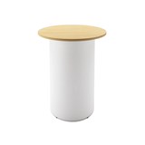 RAPIDLINE ROUND HIGH BAR TABLE DRUM BASE 900MM X 1050MM NATURAL OAK TOP AND WHITE PC FRAME