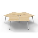 RAPIDLINE DELUXE INFINITY 120 DEGREE WORKSTATION ETERNITY LEG 3 PERSON 2866W X 730MM NATURAL OAK TOP AND WHITE PC FRAME