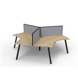 RAPIDLINE DELUXE INFINITY 120 DEGREE WORKSTATION ETERNITY LEG 3 PERSON WITH SCREEN 2866W X 730MM NATURAL OAK TOP AND BLACK PC FRAME
