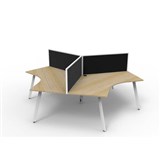 RAPIDLINE DELUXE INFINITY 120 DEGREE WORKSTATION ETERNITY LEG 3 PERSON WITH SCREEN 2866W X 730MM NATURAL OAK TOP AND WHITE PC FRAME