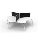 RAPIDLINE DELUXE INFINITY 120 DEGREE WORKSTATION ETERNITY LEG 3 PERSON WITH SCREEN 2866W X 730MM NATURAL WHITE TOP AND WHITE PC FRAME