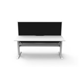 RAPIDLINE BOOST STATIC SINGLE SIDED WORKSTATION WITH SCREEN AND CABLE TRAY 1800MM NATURAL WHITE TOP WHITE FRAME BLACK SCREEN
