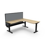 RAPIDLINE BOOST STATIC CORNER WORKSTATION WITH SCREEN AND CABLE TRAY 1800 X 1800MM NATURAL OAK TOP  BLACK FRAME  GREY SCREEN