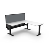 RAPIDLINE BOOST STATIC CORNER WORKSTATION WITH SCREEN AND CABLE TRAY 1800 X 1800MM NATURAL WHITE TOP BLACK FRAME GREY SCREEN