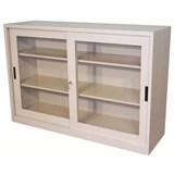 STEELCO GLASS SLIDING DOOR CUPBOARD 2 SHELF 1015 X 1500 X 465MM SILVER GREY