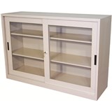 STEELCO GLASS SLIDING DOOR CUPBOARD 2 SHELF 1015 X 914 X 465MM GRAPHITE RIPPLE