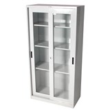 STEELCO GLASS SLIDING DOOR CUPBOARD 3 SHELVES 1830 X 914 X 465MM SILVER GREY