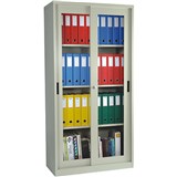 STEELCO GLASS SLIDING DOOR CUPBOARD 3 SHELVES 1830 X 914 X 465MM WHITE SATIN