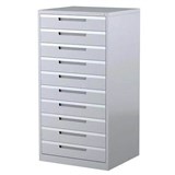 STEELCO MULTI MEDIA CABINET 10 DRAWER 1370 X 710 X 620MM SILVER GREY
