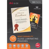 GBC LAMINATING POUCH GLOSS 125 MICRON A4 CLEAR PACK 100