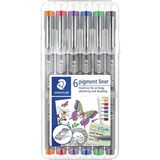 STAEDTLER 308 PIGMENT LINER FINELINER 05MM ASSORTED PACK 6