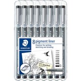 STAEDTLER 308 PIGMENT LINER ASSORTED NIBS BLACK PACK 8