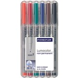 STAEDTLER 316 LUMOCOLOR NONPERMANENT MARKER FINE 06MM ASSORTED WALLET 6